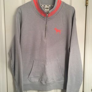 NEW VS PINK 1/4 Gray and Coral 1/4 Zip